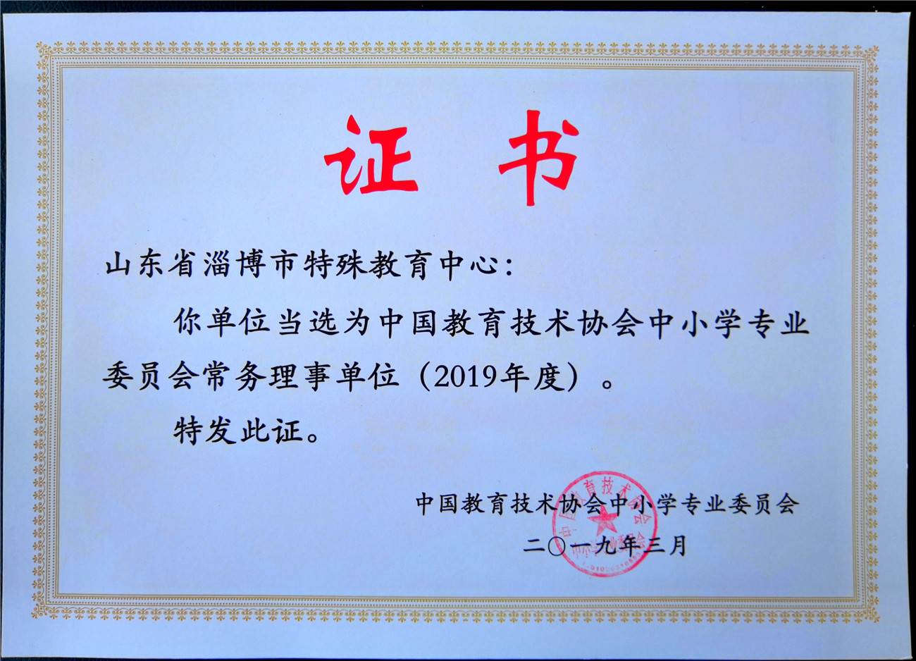 市特教中心当选中国教育技术协会中小学专委会2019年常务理事单位